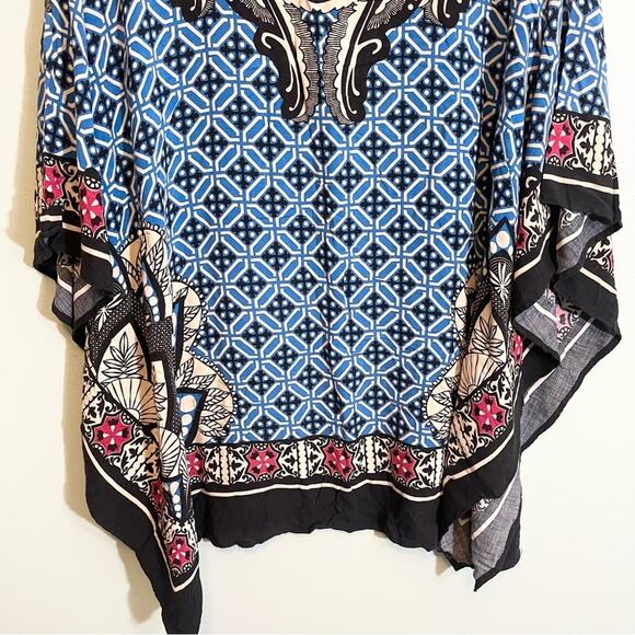 Flying Tomato Women's Blue Rayon Paisley Print Pullover Poncho Top Size Large - Picture 11 of 13